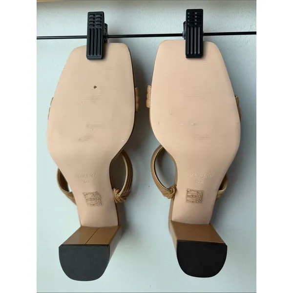 J.Crew Tan Leather Strappy Slide Sandals 3” Block Heel Square Toe - Image 2