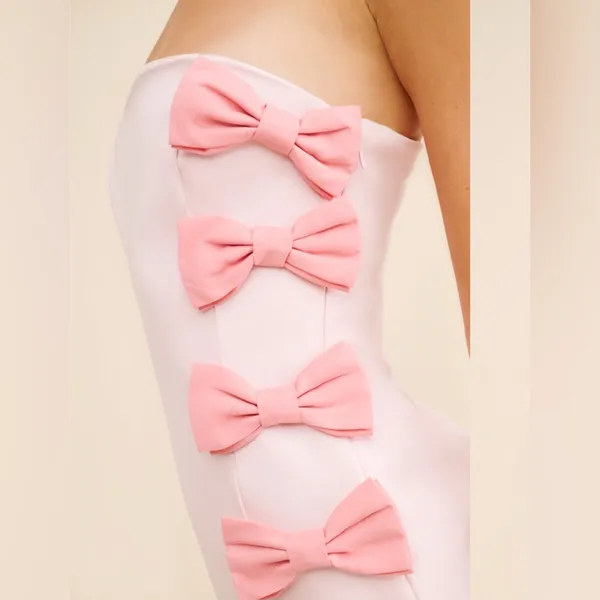 BHLDN Lia‎ Strapless Bow Midi Dress in Pink Sz Medium $220 - Image 3