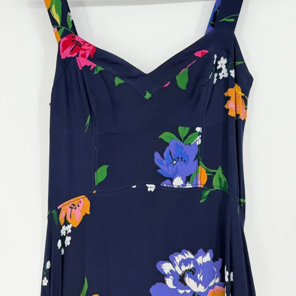 Maeve Anthropologie Smocked Floral Midi Dress Navy Blue Orange‎ Yellow - Image 3