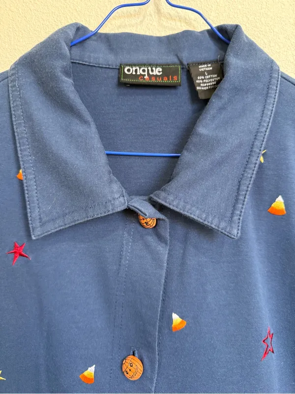 Vintage Onque Casuals Halloween Pumpkin Jacket L Witchy Whimsigoth Embroidered - Image 5