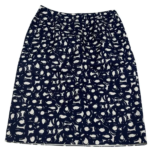Boden Blue Circle Print Pencil Skirt‎ 8 Long 8L Cotton Linen Classic Preppy - Image 3