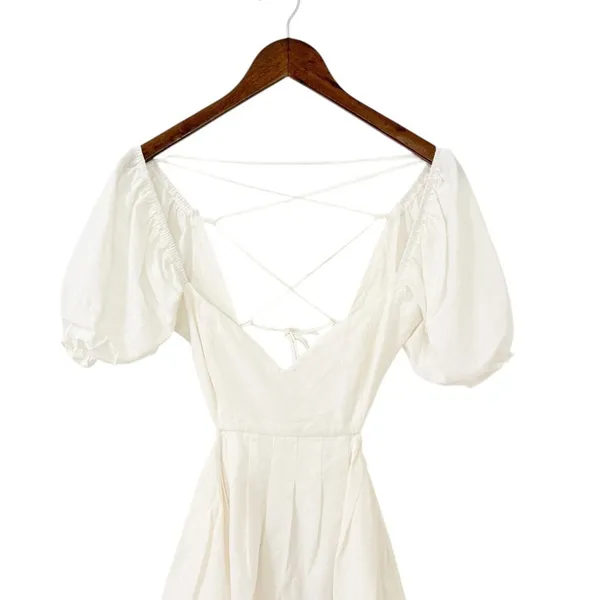 Lulus Love the Feeling White Puff Sleeve Lace-Up Cutout Mini Dress size Large - Image 5