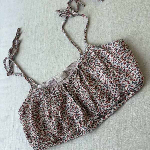 Altar'd State Floral Smocked Crop Top Red Blue Ditsy Print Tie Strap‎ XS - Image 7