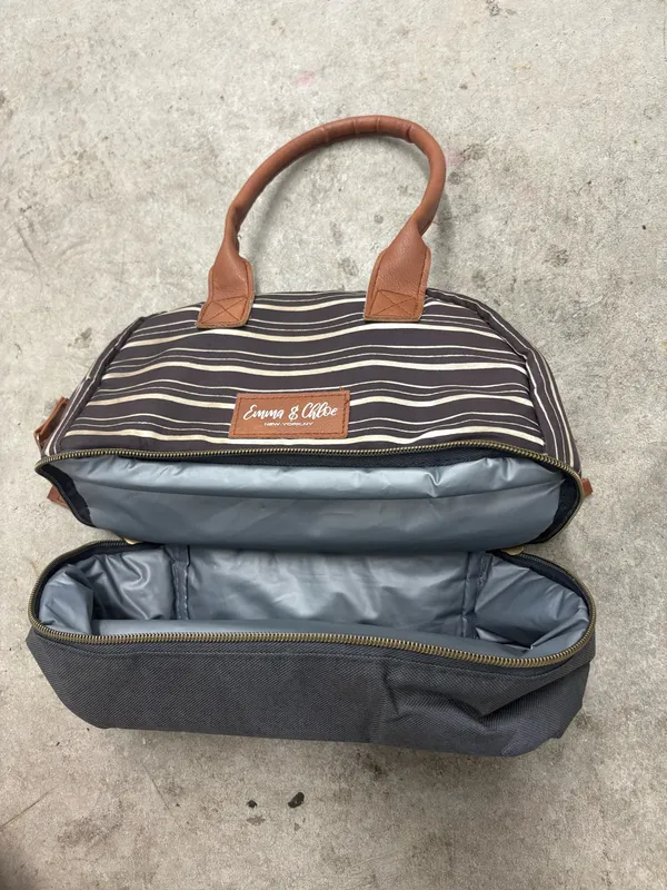 Emma & Chloe Striped Zip Satchel Top Handle Lunchag in Brown Gray Women's - Image 10