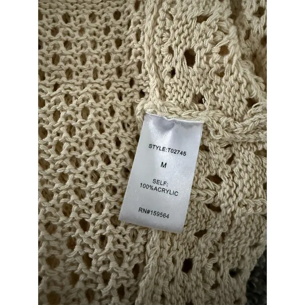 BluiVy Tank Top Womens M Beige Crochet Openwork Lace-Up Ruffle Hem - Image 5