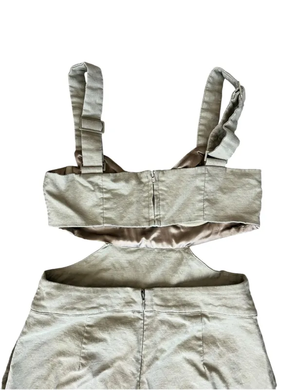 Majorelle Revolve Ameera Linen Cotton Structured Bodice Jumpsuit Taupe Green - Image 7