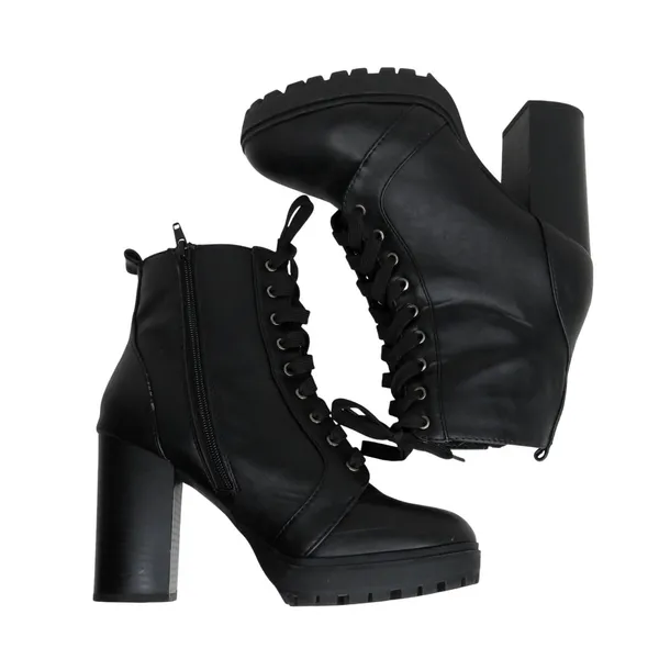 SODA Black Faux Leather Combat Boot Lace Up Ankle Heel Booties Size 8 - Image 8