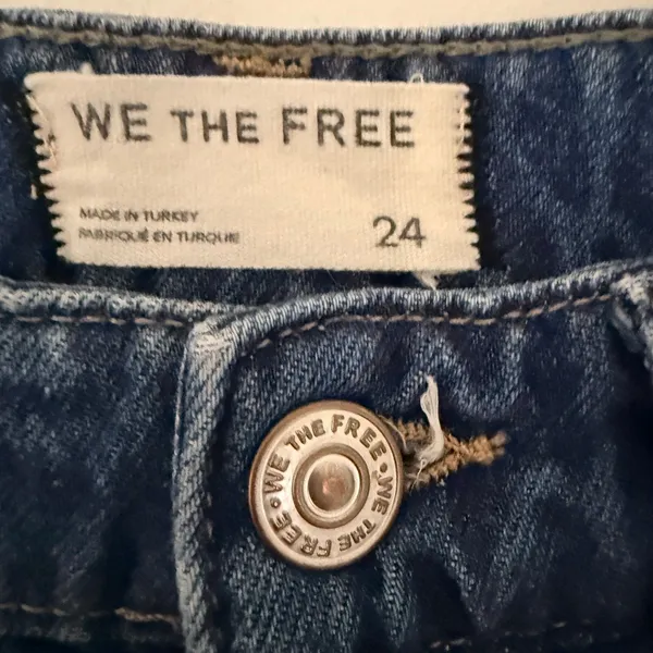 We The Free Blue Button Fly Wide Leg Cropped Jeans Boho Denim Sz 24 - Image 4