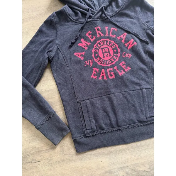 American Eagle Y2K Women's Blue Pink Pull Over Hoodie Sweater Size Small Logo - Image 3