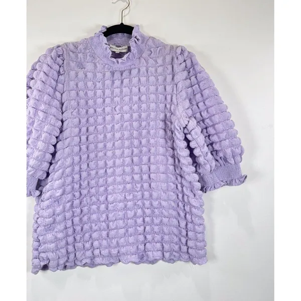 English Factory Womens Top Purple Textured Balloon Sleeve Ruffle Blouse Medium - Image 6
