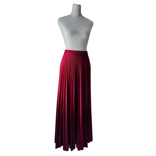 Vintage ‘70s Crimson Pleated A-Line Maxi Skirt - Image 5