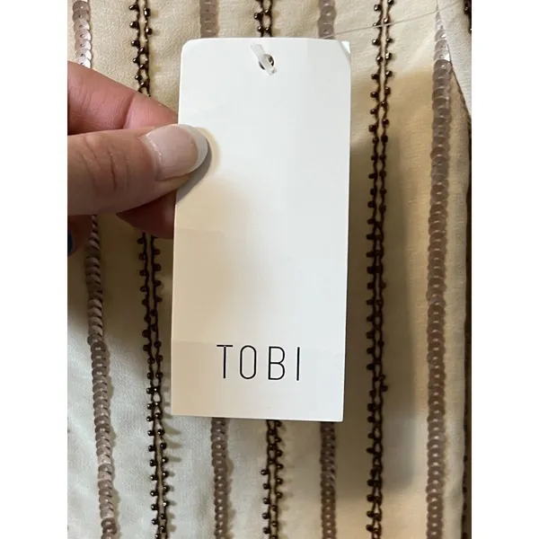 Tobi NWT Tan Sequin Spaghetti Strap Dress Size Medium‎ Party Chic Retro Evening - Image 4