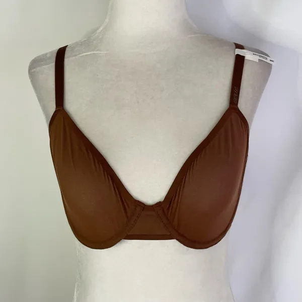New Aerie SMOOTHEZ Mesh Unlined Underwire Balconette Bra Brown Size 36C - Image 3