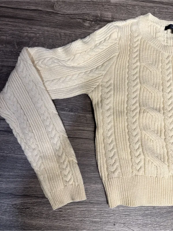 Lulus Ivory Cable Knit Long Sleeve Sweater Size L - Image 3