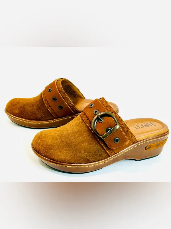 Born Women's Banyan Slip On Leather Clogs size 6 Brown Distressed Suede Leather - Image 4
