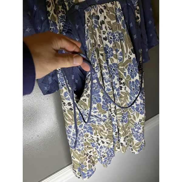 Free People Dress Womens Medium Blue Floral V Neck Kimono Sleeve Boho Short - Image 5