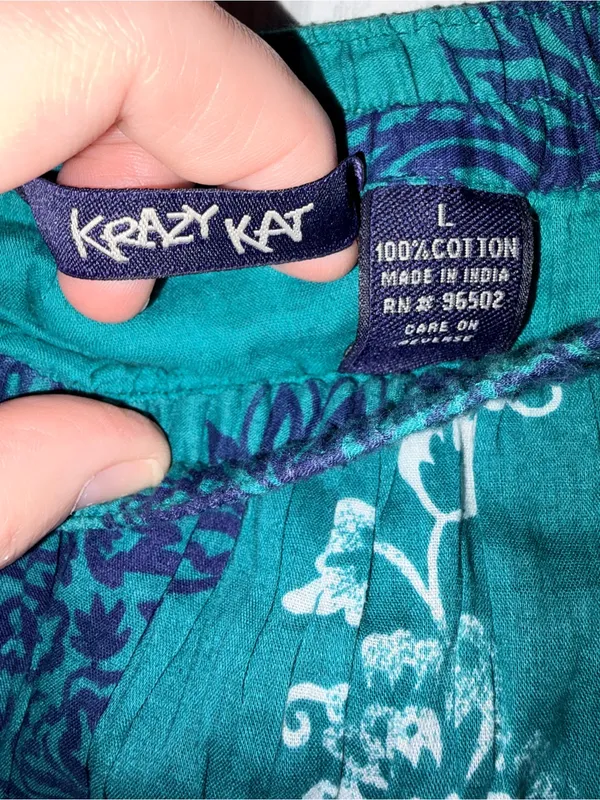 KRAZY KAT 100% Cotton Tiered Floral Maxi Skirt, Large, Teal Boho Cottagecore - Image 7