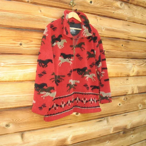 Vintage Tsunami Southwestern Equestrian Fleece Pullover Sweatshirt - Image 2