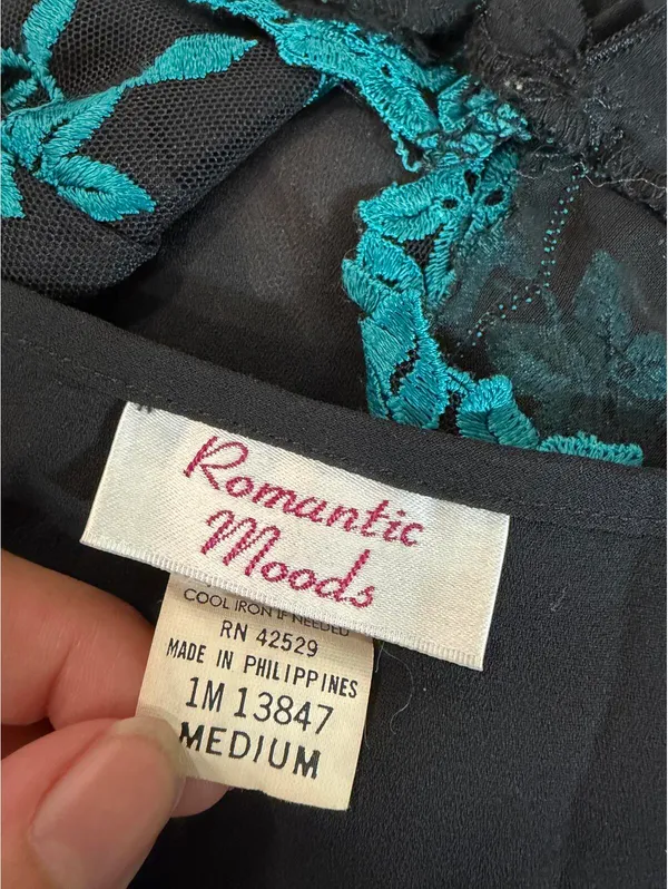 Black and Turquoise Lacey Floral Babydoll Slip - Image 3