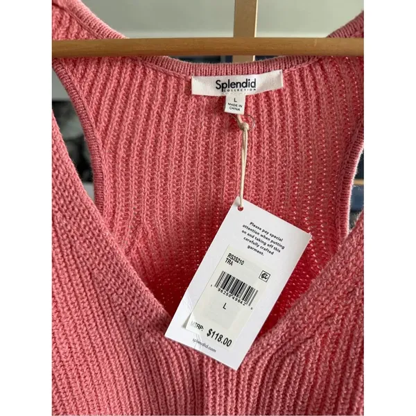 Splendid Collection‎ Womens Pink Knit Racerback V-Neck Tank Top Size L NWT - Image 3
