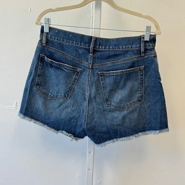 LOFT High Rise Raw Hem Denim Shorts Dark Wash Blue Size‎ 6 28 Summer Casual - Image 4