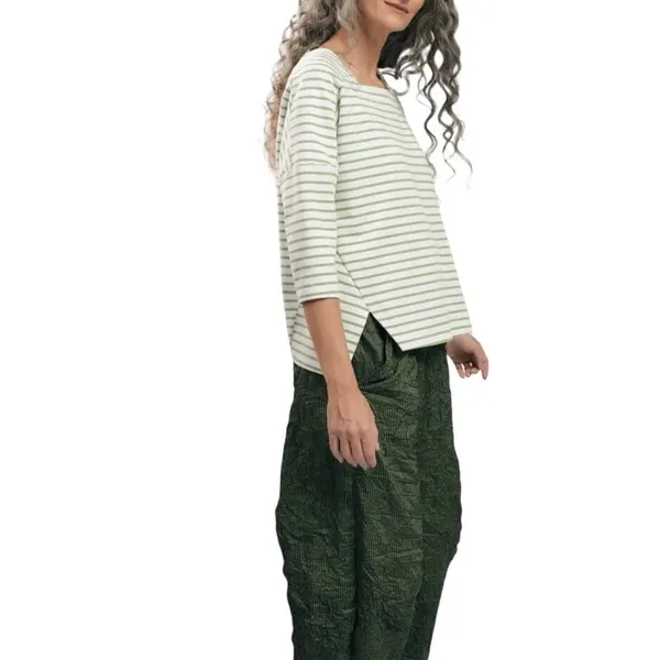 Urban by Alembika Jagger Stripe Top Sage Green White Striped Square Neck Cotton‎ - Image 3
