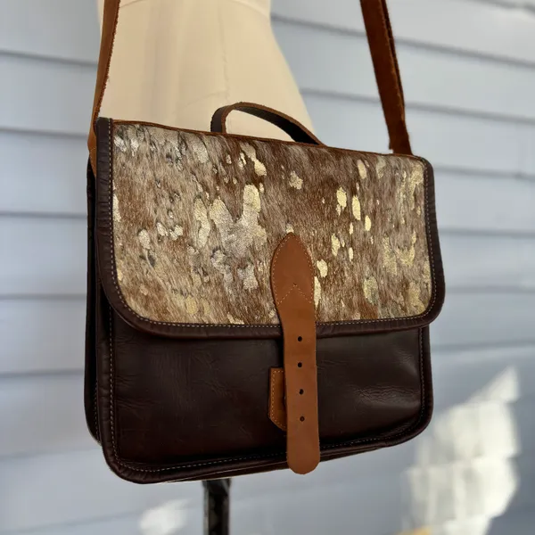 Leather Cowhide Crossbody Bag Gold - Image 2