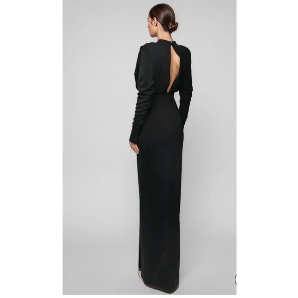 Witness‎ of Love Black High Neck Open Back Maxi Dress Long Sleeve Slit Size XL - Image 2