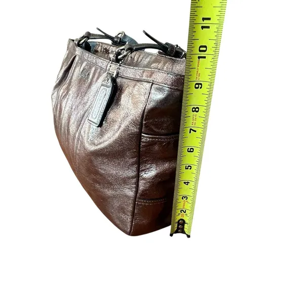 Coach Tote Bag Womens Large Bronze Metallic Leather Zip Shoulder Purse Charm - Image 9