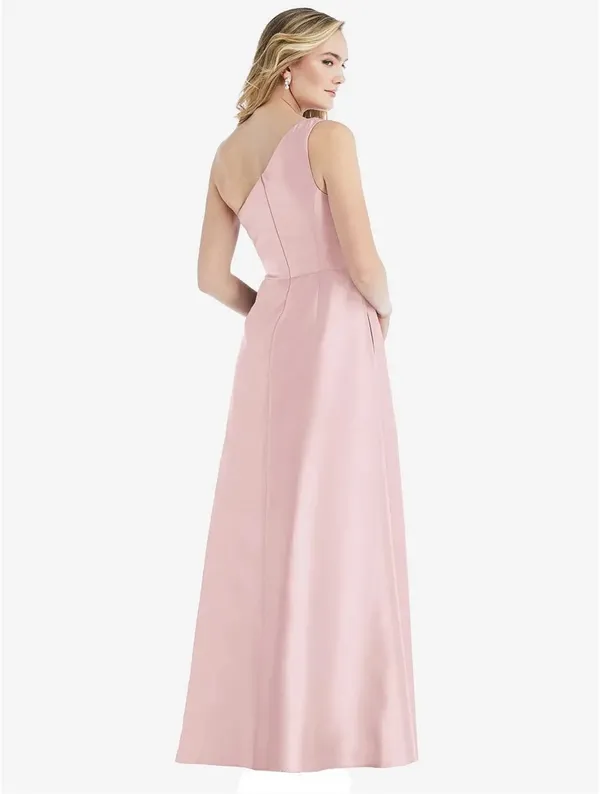 Alfred Sung Ballet Pink Satin Twill One Shoulder Gown - Image 5
