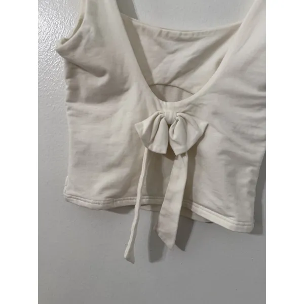 Edikted White Cropped Bow Tie Front Square Neck Knit Stretch Tank Top XS - Image 3