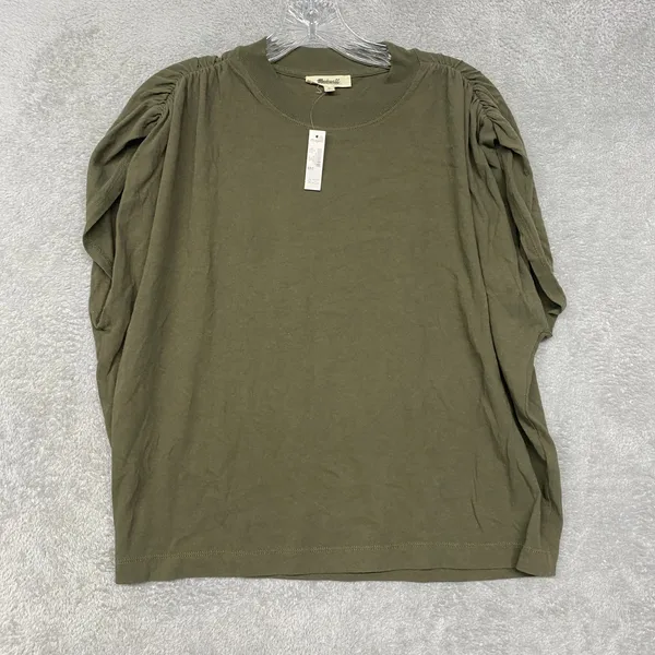 Madewell Relaxed Muscle Tee Women M Green Vintage Jersey Shirred Shoulder NZ393 - Image 2