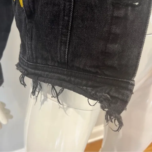 Cello Patch & Frayed Black Denim Jacket - Image 2