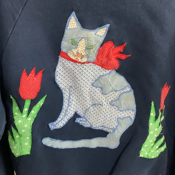 Vintage Fruit of the Loom Cat Appliqué Sweatshirt Size L - Image 2