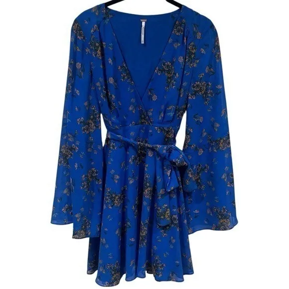 Free People Lilou Printed Bell Sleeve Dress in Cobalt Combo Fairycore Feminine S - Image 3