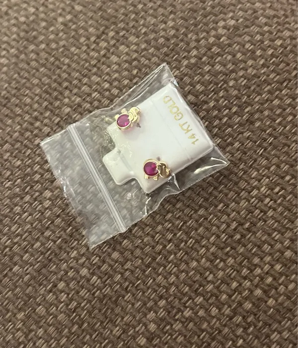 Real 14k gold earrings pink jewel elephants - Image 3
