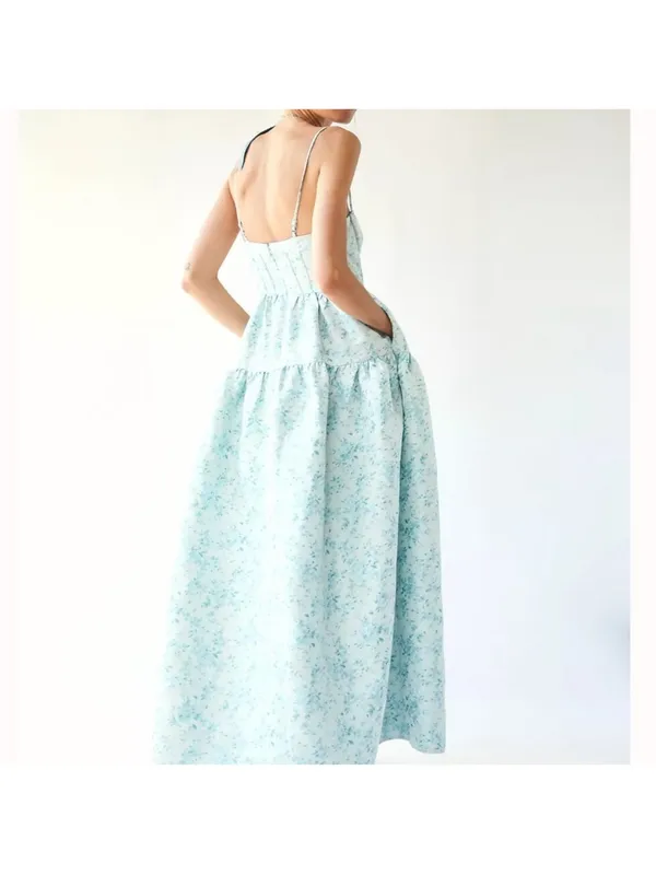 Maison Amory Sky Blue Floral Strapless Sweetheart The Windsor Maxi Dress - Image 4
