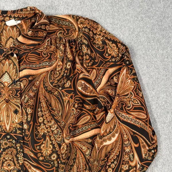 Richard Allen x H&M Paisley Long Sleeve Button Up Blouse Women's 12 Black/Brown - Image 2