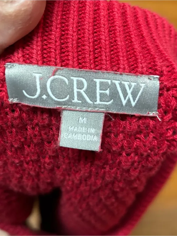 J. Crew Tomato Red Baggy Chunky Cable Knit Fisherman Slouchy Crew Neck Sweater M - Image 4