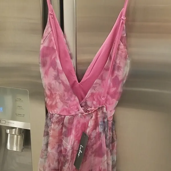 💕LULUS💕 Bloom Wildly Magenta Floral Organza Maxi Dress ~ Floral Print M NWT - Image 16