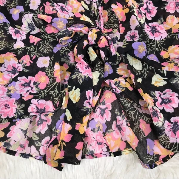 FREE‎ PEOPLE Maybel Sheer Floral Tie Front Peplum Top Crop Black Pink Small New - Image 11