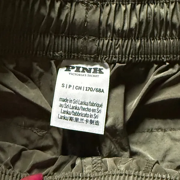 PINK Victoria's Secret Cargo Pants S Olive Green Satin Parachute Relaxed Hi Rise - Image 3