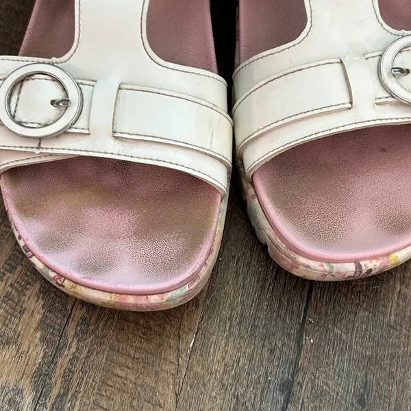 Alegria Vista‎ White Patent Floral Platform Slide Sandals Buckle Straps Size 40 - Image 3