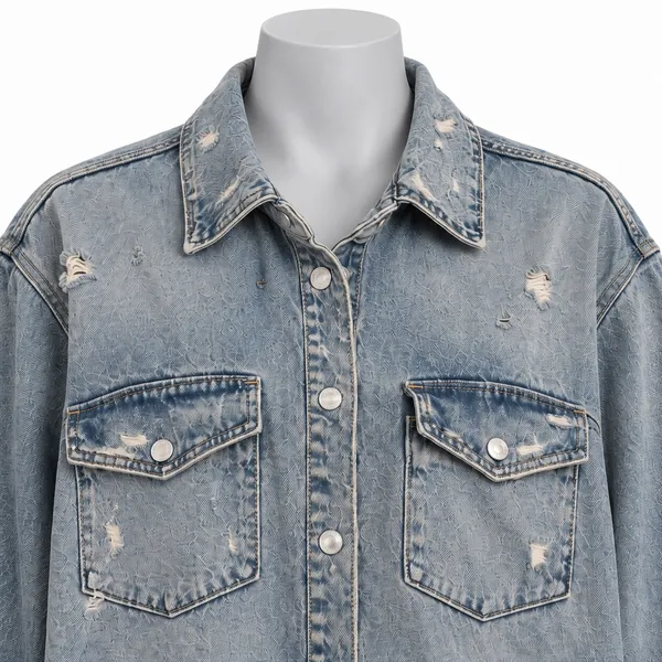 Zara Distressed Frayed Hem Denim Shirt Jacket Light Wash Blue XL Oversized - Image 5