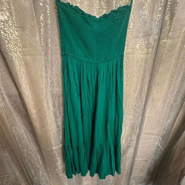 Aerie Kelly Green Smocked Strapless Midi Beachy Summer Dress XS NWT - Image 2