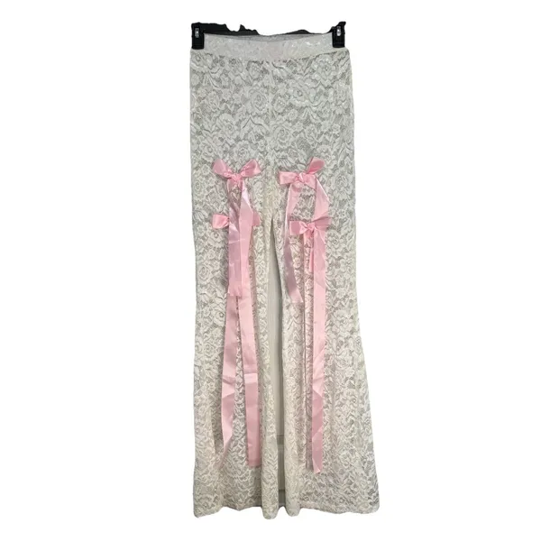 Love Highlight Cream‎ Lace Bohemian Bell Bottom Pants Size Large 28" waist - Image 7