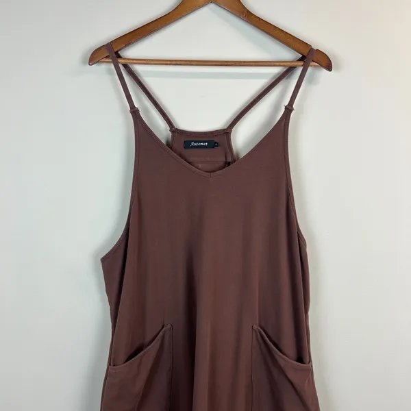 Automet Harem Jumpsuit Womens Large Brown One Piece Slouchy Cotton‎ Comfort L - Image 2