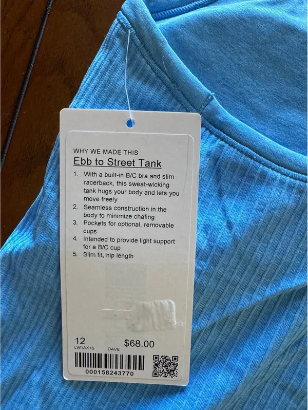 Lululemon Ebb To Street Tank Padded Ocean Wave Size 12 NWT - Image 4