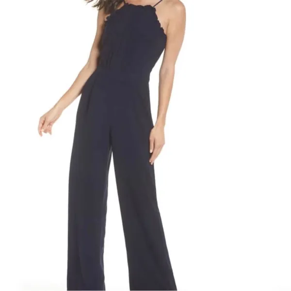 Anthropologie Adelyn Rae High Neck Navy Blue Jumpsuit - Image 2