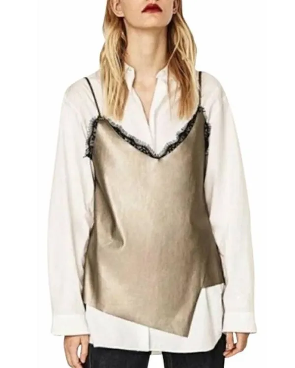 Zara Faux Leather Lace Trim Knit Back Cami - Image 2